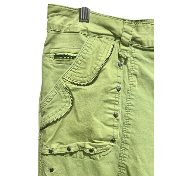 Cache Capri Pants 90s Y2K Studded Neon Green Cargo Pockets Size 12 Vintage - Picture 4 of 8